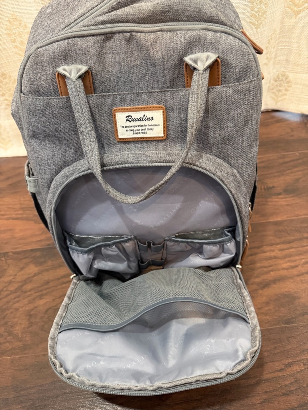 Ruvalino Gray Diaper Bag Backpack - Picture 3 of 6